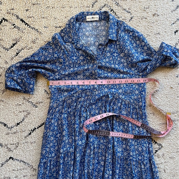 Natural Life Women’s Blue Rebecca Floral Midi Dress Button Front Boho Hippie - Picture 5 of 6